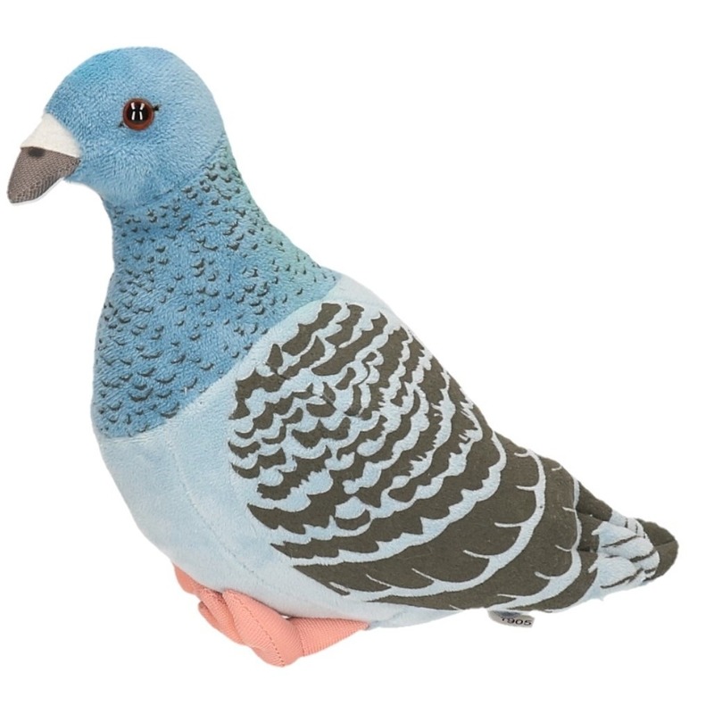 Pluche knuffeldier Duif - 24 cm - blauw/grijs - vogels - knuffels -
