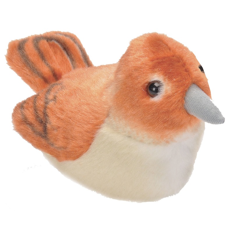 Wild Republic Pluche bruine nachtegaal vogel knuffel - 13 cm - met echt geluid - dierend -