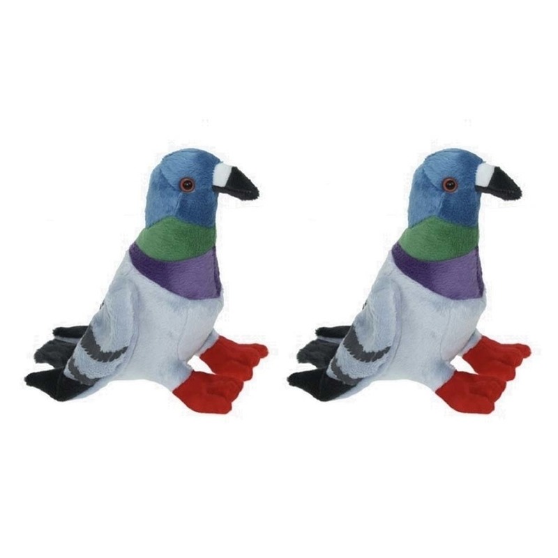 2x Pluche gekleurde duif/duiven knuffels 19 cm speelgoed -