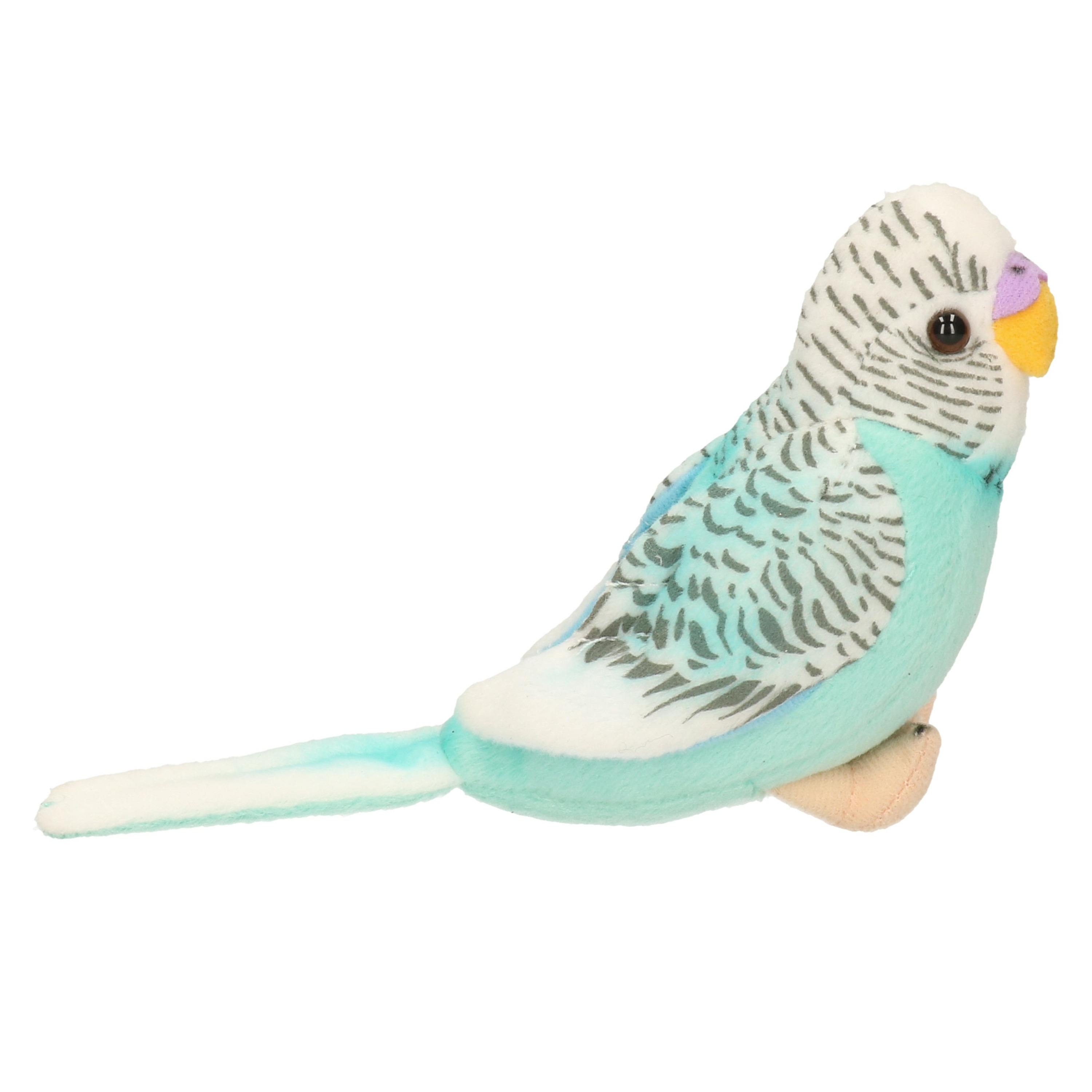 Pluche blauwe grasparkiet vogel knuffel met geluid 14 cm speelgoed -