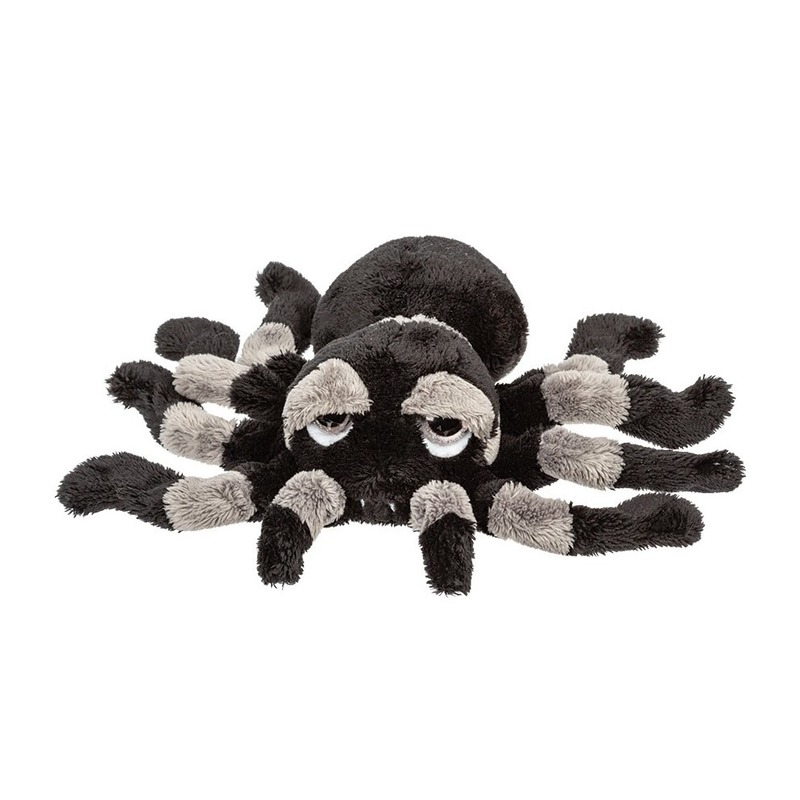 Pluche knuffel spin - tarantula - zwart/grijs - 22 cm - speelgoed -