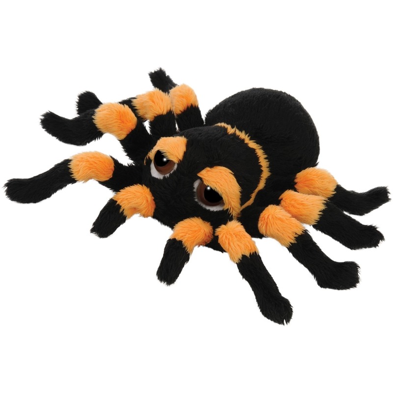 Suki gifts spinnen knuffel - zwart/oranje - 13 cm - dieren knuffels - Speelgoed voor kinderen -