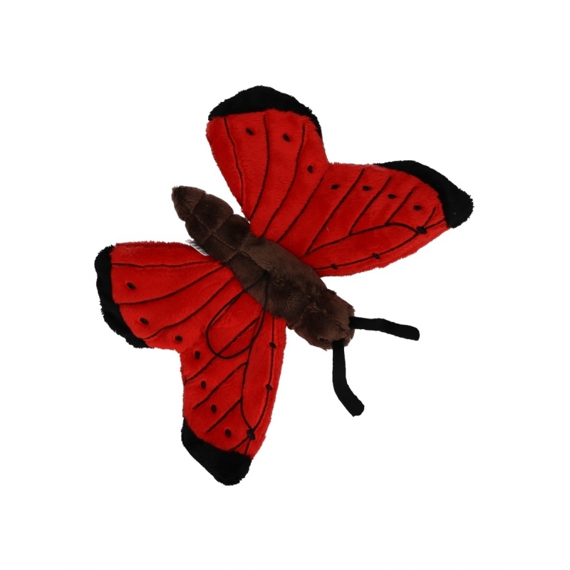 Pluche knuffeldier Vlinder - rood - 21 cm - insecten knuffels - op te hangen aan lus -