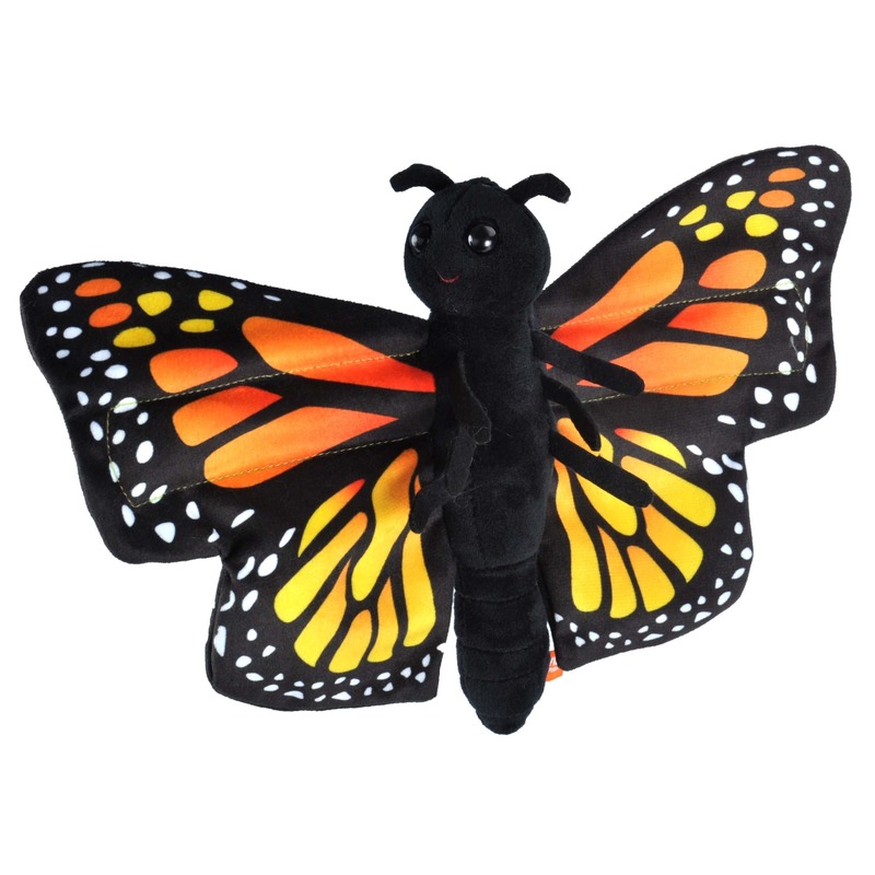 Wild Republic pluche knuffel Monarch Vlinder - 20 cm - zwart/oranje - Insekten knuffels -
