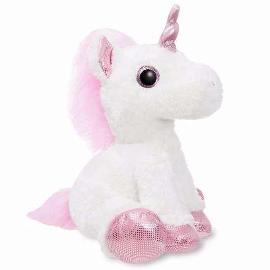 Pluche knuffel Eenhoorn/Unicorn knuffel - wit/roze - 30 cm - Mystieke dieren knuffels -