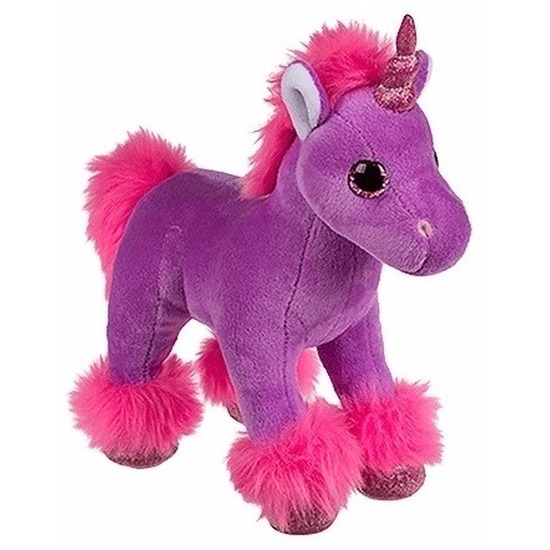 Pluche paarse eenhoorn knuffel 18 cm -