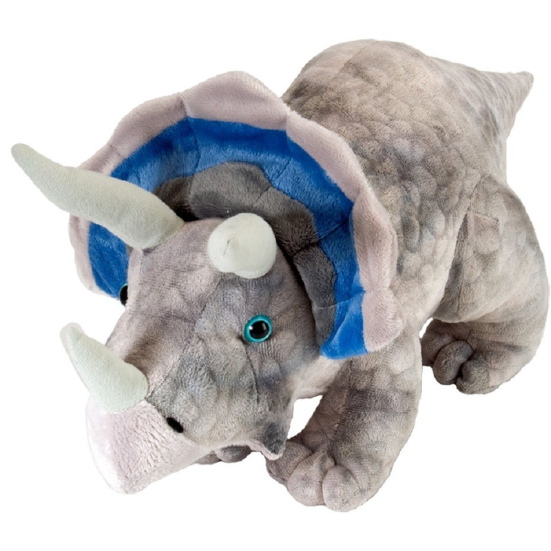 Wild Republic Pluche dinosaurus Triceratops knuffel - grijs - 25 cm -
