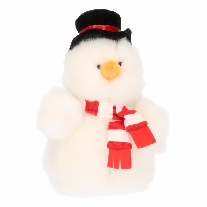 Pluche sneeuwpop knuffel 14 cm - Winter sneeuw decoratie poppetje -