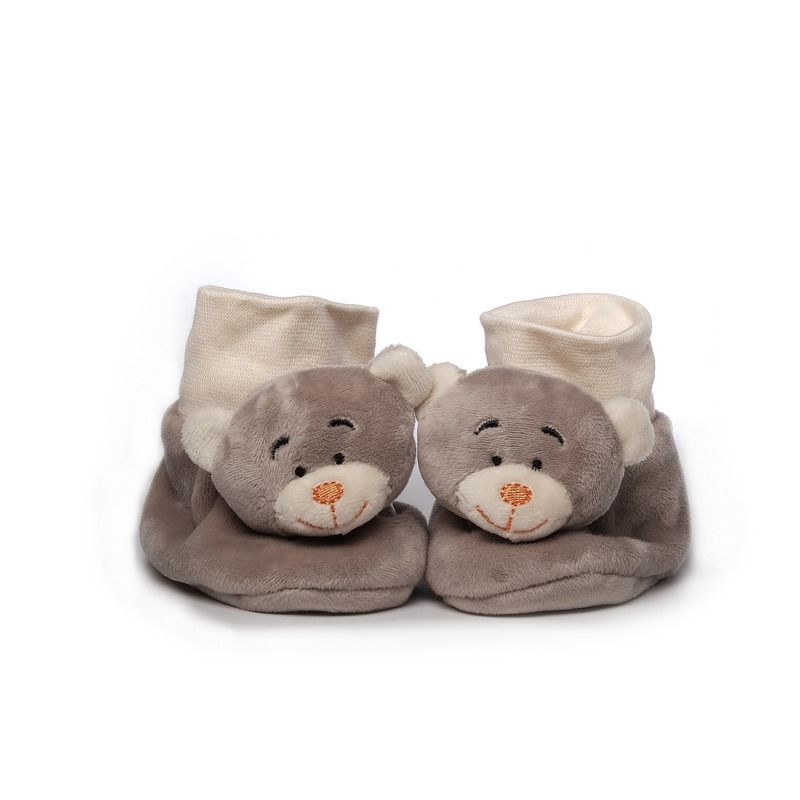 Babyslofjes pluche grijze beer One size -