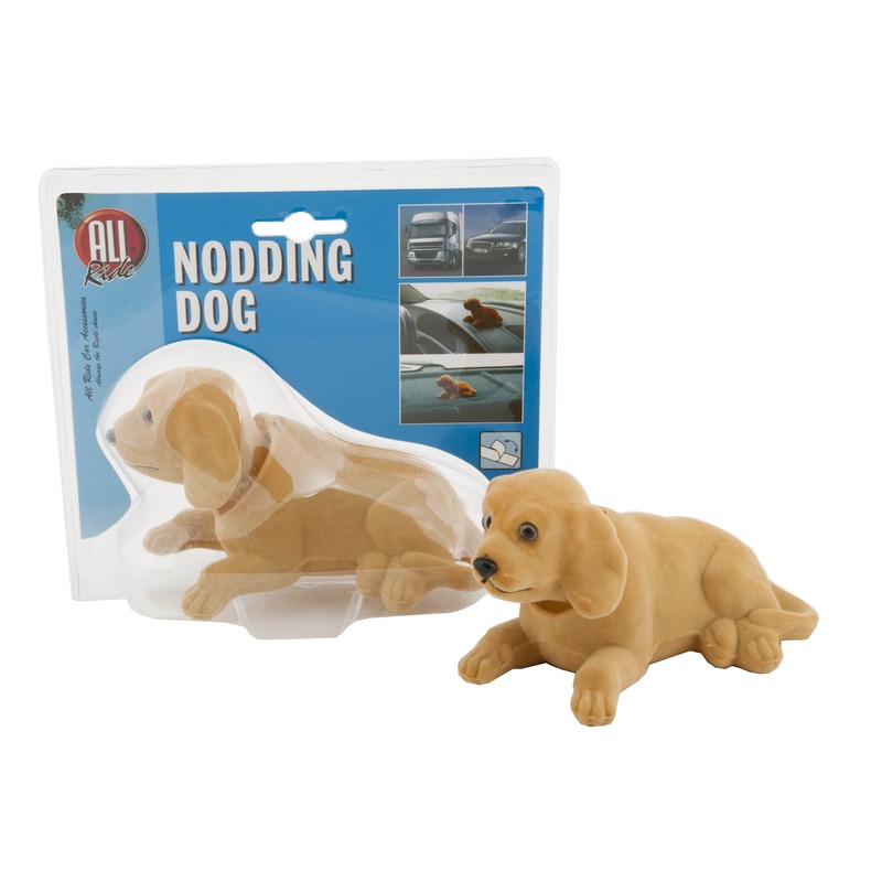 Bewegende knikkende hond voor auto dashboard/hoedenplank - beige - 16 x 7 cm -