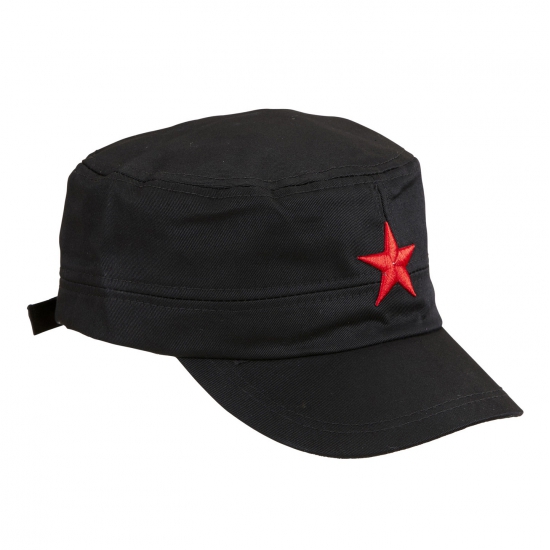 Zwarte cap met rode ster - Verkleed accessoires - carnaval -