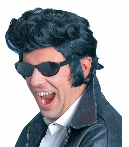 Elvis verkleed pruik met bakkenbaarden - zwart - Heren - carnaval - Muzikant - Popster -