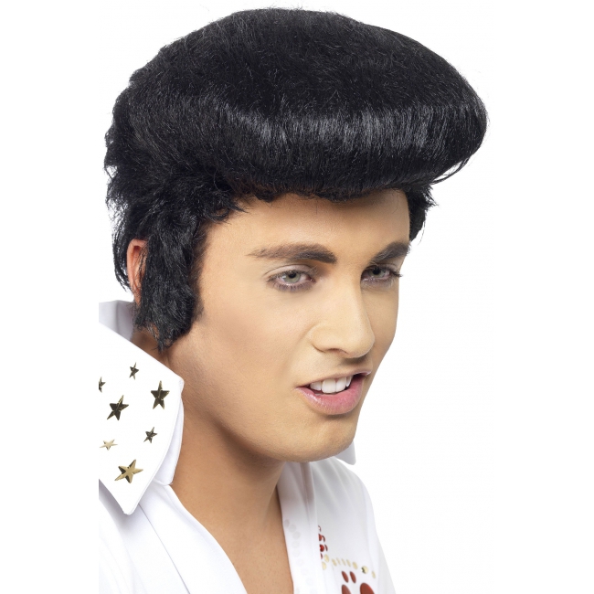 Zwarte Elvis pruik voor heren -