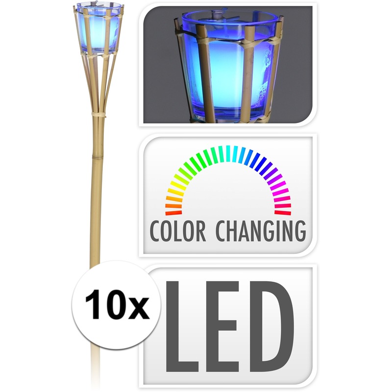 Bamboe tuinfakkels - 10x - citronella - met LED verlichting - 76 cm -