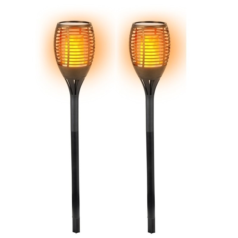 2x Solar LED tuinfakkels zwart 77 cm -