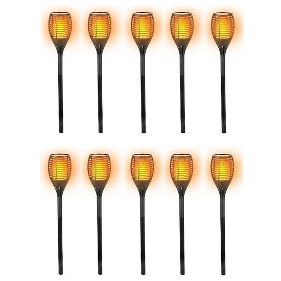 10x Solar LED tuinfakkels zwart 77 cm -