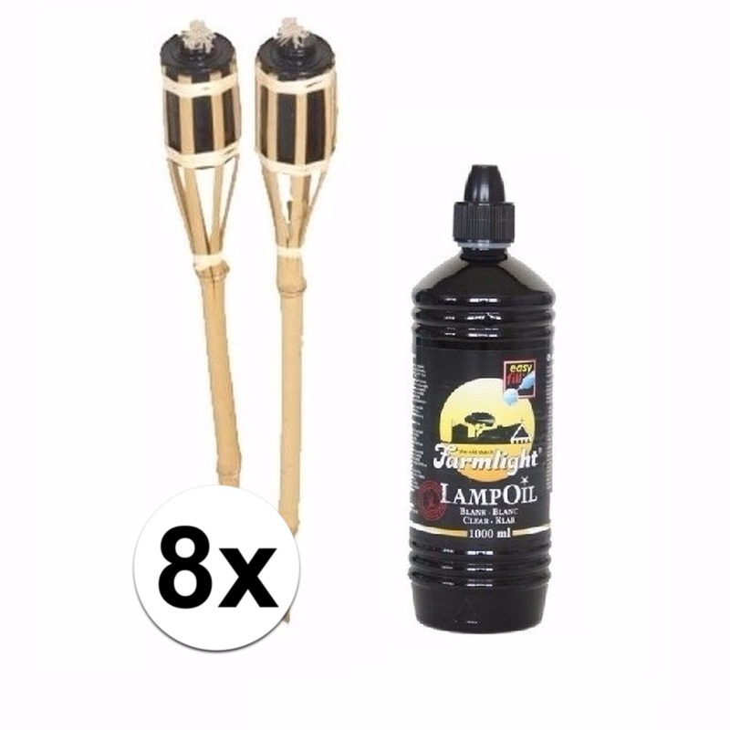Bamboe tuinfakkels set 8 stuks 61 cm met fakkelolie 1 L -