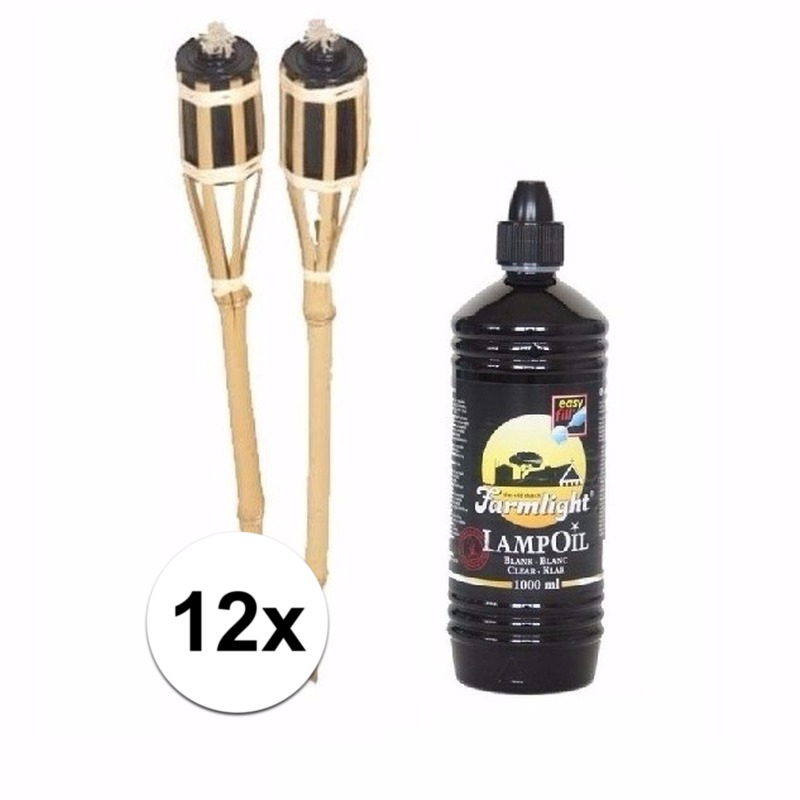 Bamboe tuinfakkels set 12 stuks 61 cm met fakkelolie 1 L -