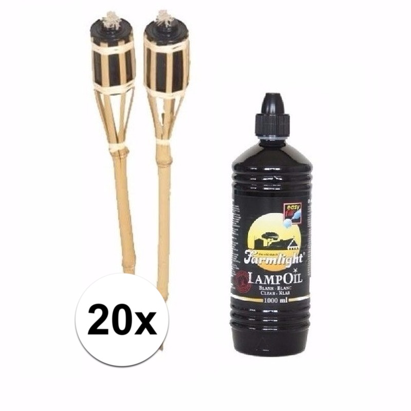 Bamboe tuinfakkels set 20 stuks 61 cm met fakkelolie 1 L -