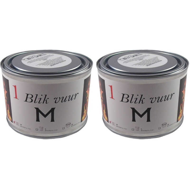 2x Tuinfakkels vuur verlichting in blik 11 x 7,5 cm 4 branduren -