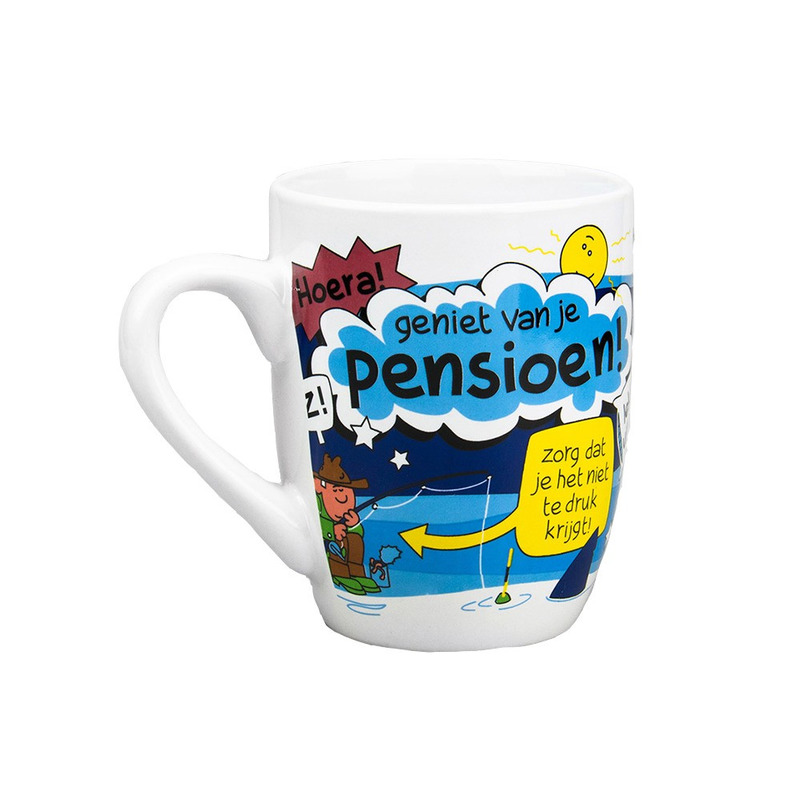 Koffiemok/beker hoera pensioen thema - 300 ml - pensioen - Cadeau - feestartikelen - Afscheid -