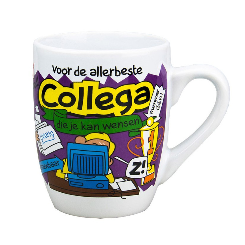 Cartoon cadeau koffie mok/beker - voor de allerbeste collega - 300 ml - koffiebekers/feestartikelen -
