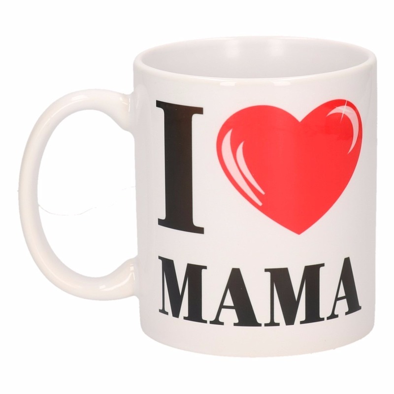 I Love Mama beker / mok in blokletters met glanzend hartje 300 ml -