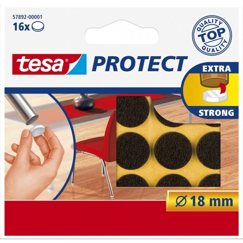 Tesa meubelvilt - 12x - zelfklevend - 1,8 cm - rond - antikras - viltjes -
