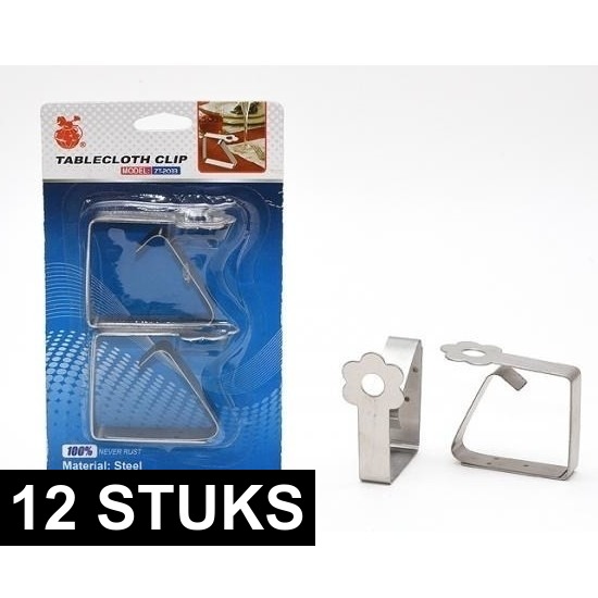 12x RVS tafelkleedklemmen -