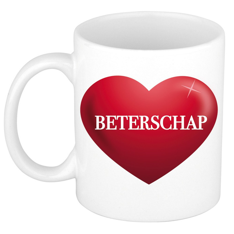 Beterschap cadeau mok / beker wit met rood hart 300 ml -