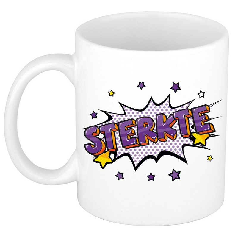 Sterkte cadeau mok / beker wit met sterren 300 ml -
