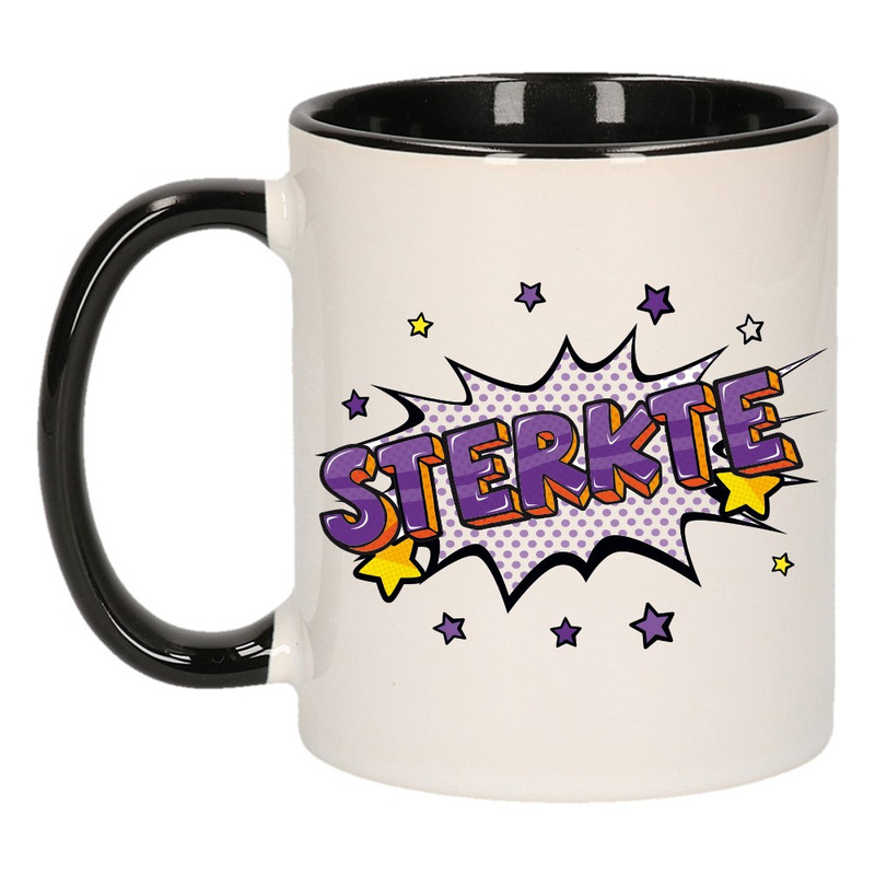 Sterkte cadeau mok / beker wit en zwart met sterren 300 ml -