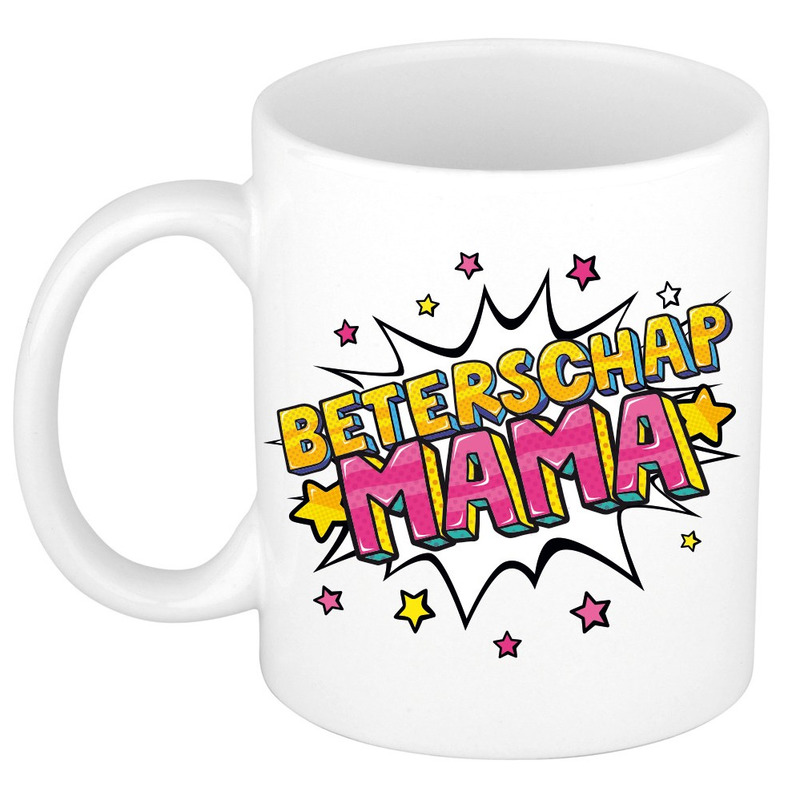 Beterschap mama cadeau mok / beker wit met sterren 300 ml -