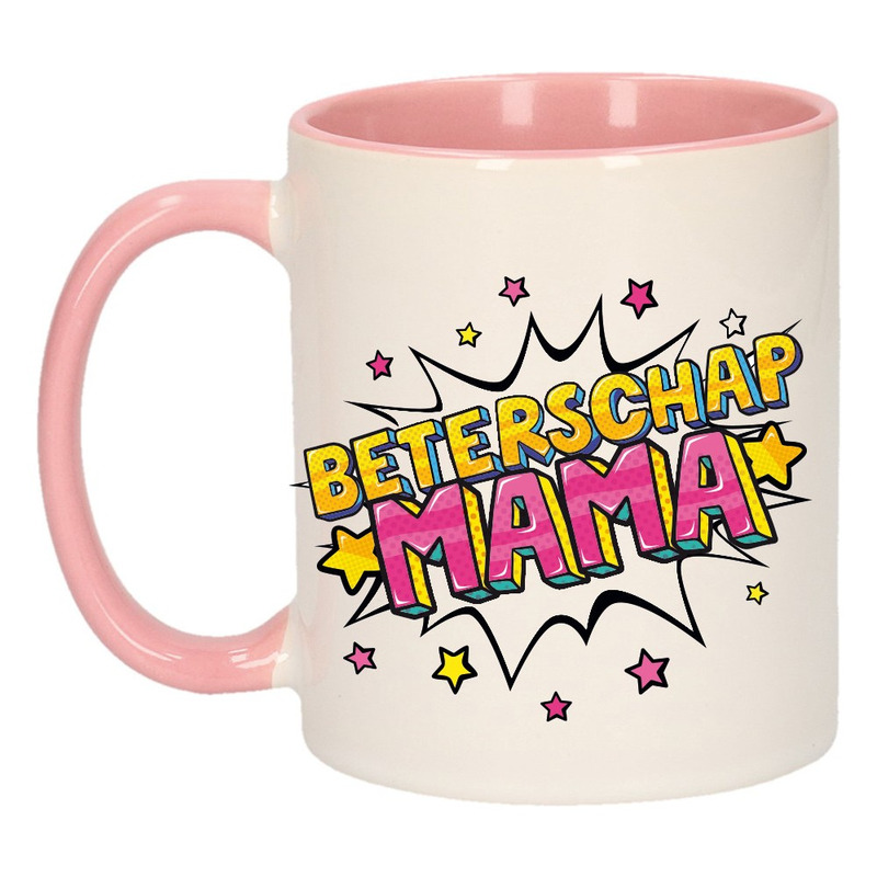 Beterschap mama cadeau mok / beker wit en roze 300 ml -