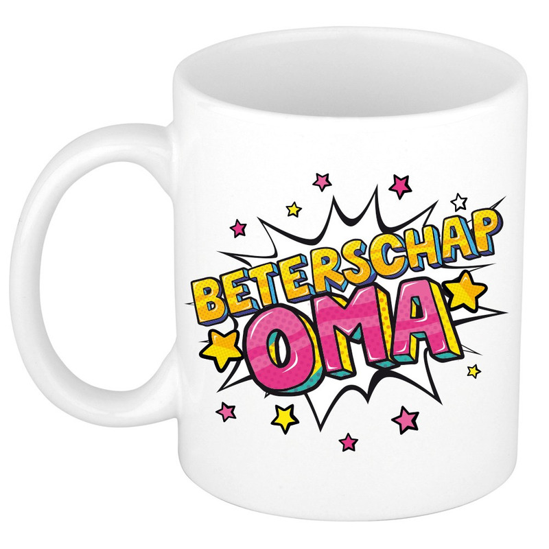 Beterschap oma cadeau mok / beker wit met sterren 300 ml -