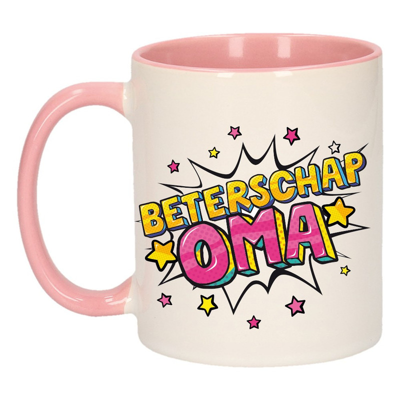 Beterschap oma cadeau mok / beker wit en roze 300 ml -