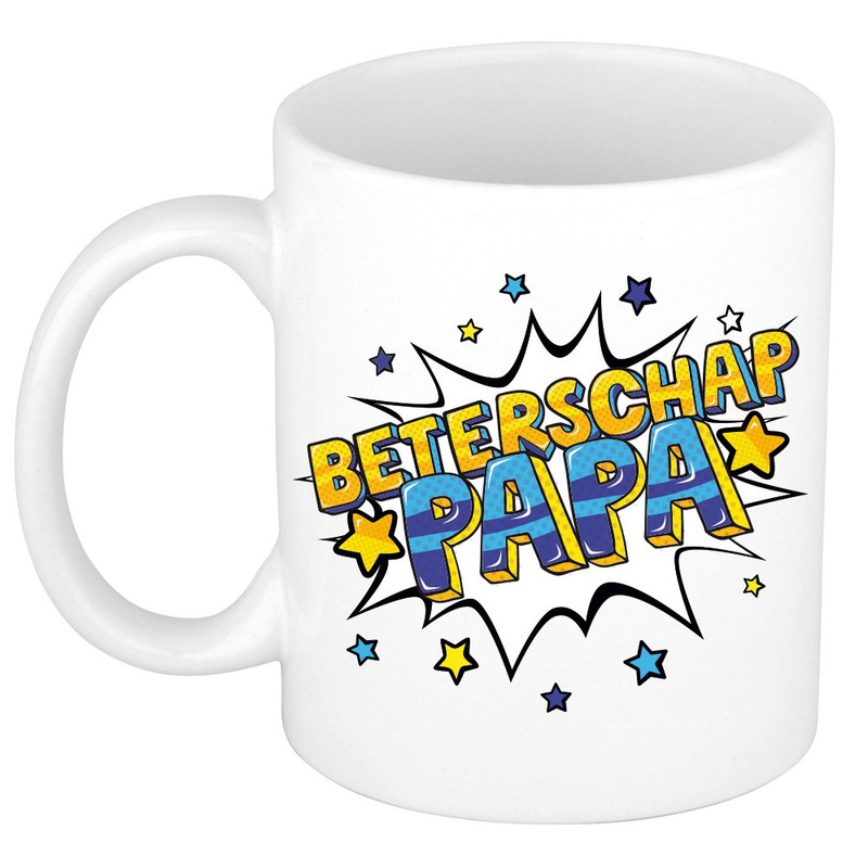 Beterschap papa cadeau mok / beker wit met sterren 300 ml -