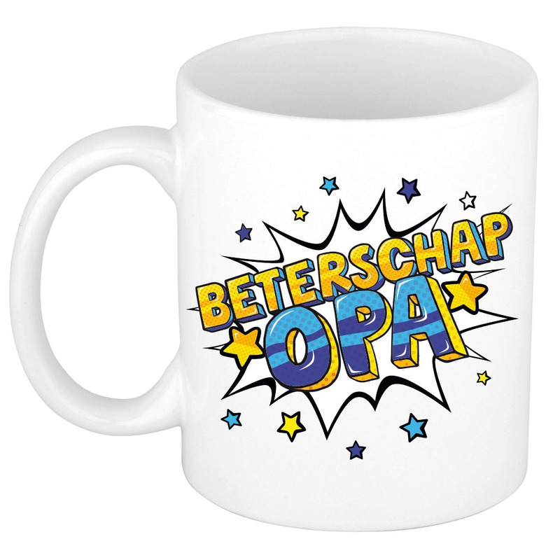 Beterschap opa cadeau mok / beker wit met sterren 300 ml -