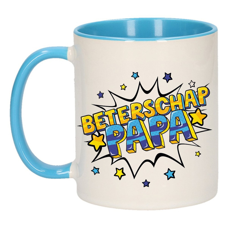 Beterschap papa cadeau mok / beker wit en blauw 300 ml -