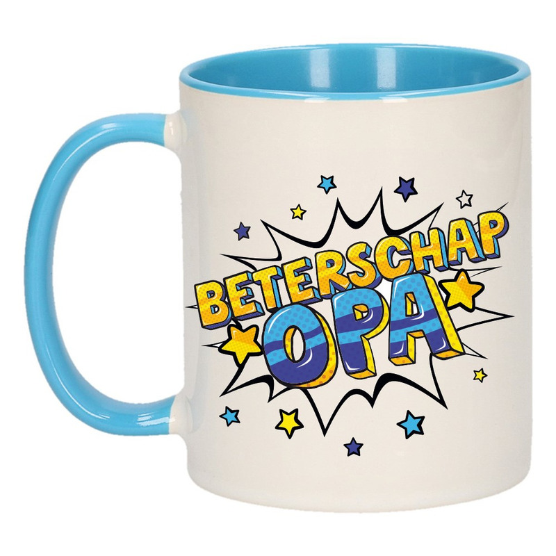 Beterschap opa cadeau mok / beker wit en blauw 300 ml -
