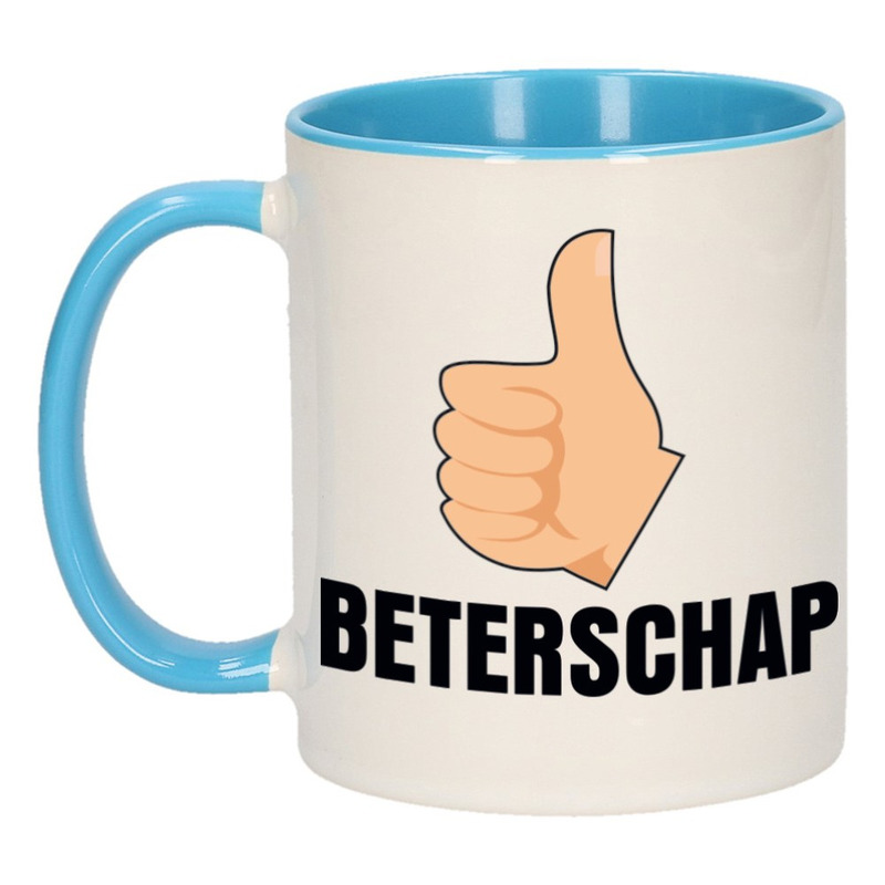 Beterschap duimpje omhoog cadeau mok / beker blauw 300 ml -
