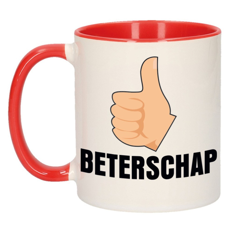 Beterschap duimpje omhoog cadeau mok / beker rood 300 ml -
