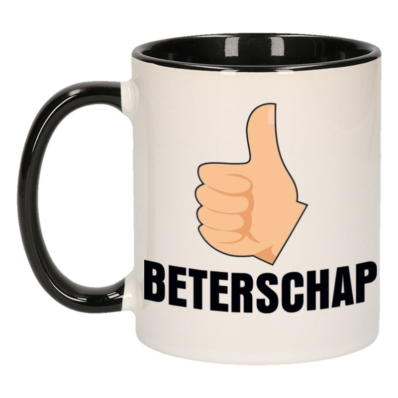 Beterschap duimpje omhoog cadeau mok / beker zwart 300 ml -