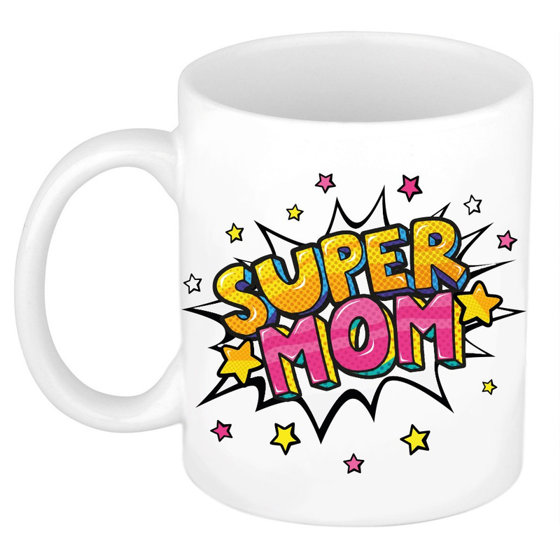 Super mom cadeau mok / beker wit met sterren 300 ml -
