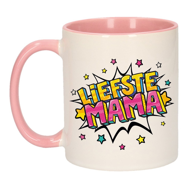 Liefste mama cadeau mok / beker wit en roze 300 ml -