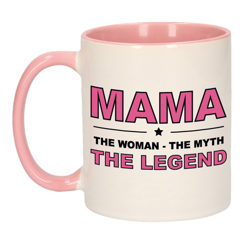 Mama the legend cadeau mok / beker wit en roze 300 ml -