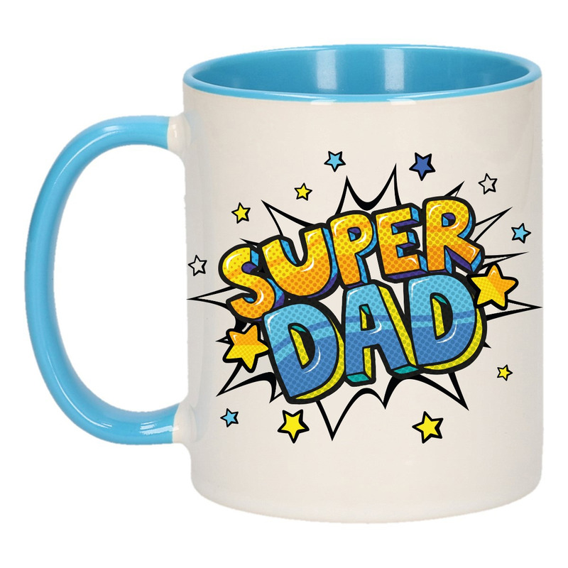 Super dad cadeau mok / beker wit en blauw met sterren 300 ml -