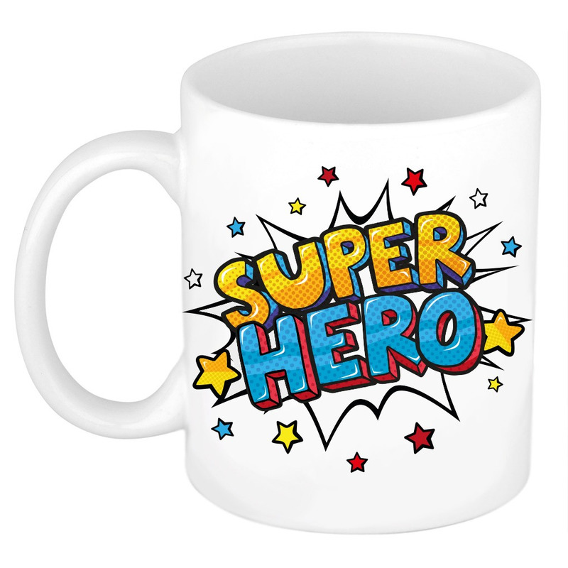 Super hero cadeau mok / beker wit met sterren 300 ml -