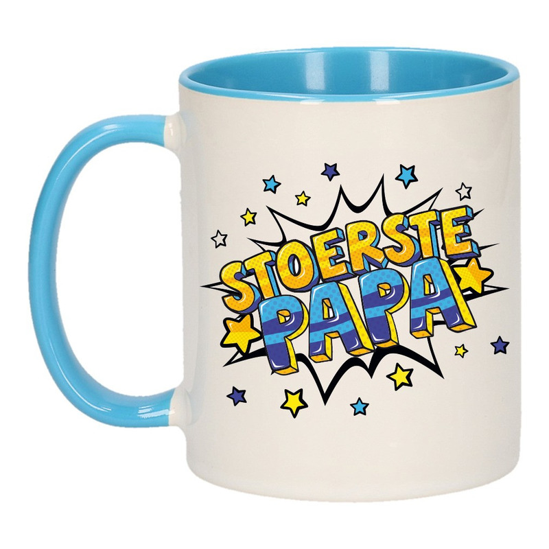 Stoerste papa cadeau mok / beker wit en blauw 300 ml -