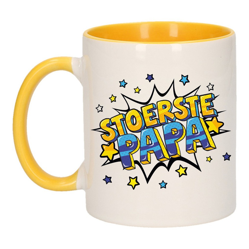 Stoerste papa cadeau mok / beker wit en geel 300 ml -